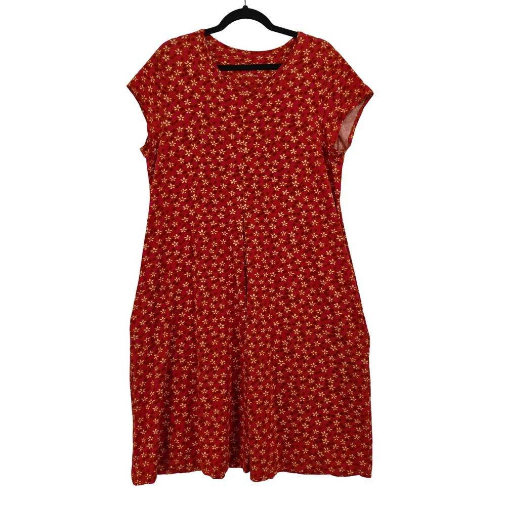 Gudrun Sjoden Red Pink Floral Organic Cotton Jersey Dress Large Short Sleeve
